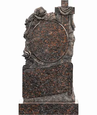 Памятник вертикальный с зеркалом, цветами и крестом